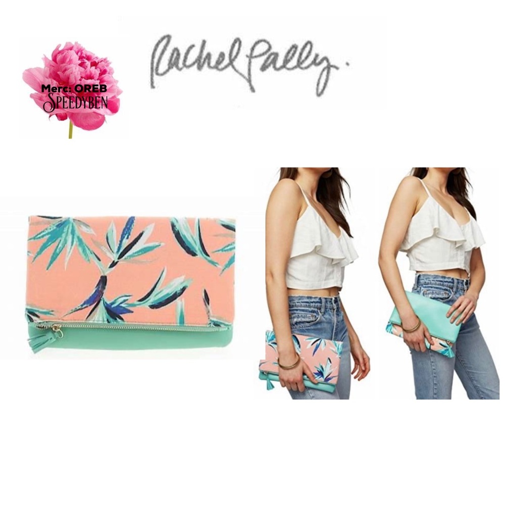 3/$20 Rachel Pally Floral Reversible Clutch Teal Palm